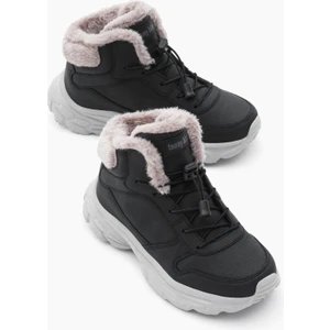 Tonny Black Çocuk Unisex Siyah Faylon Taban Içi Kürklü Lastik Bağcıklı Bot