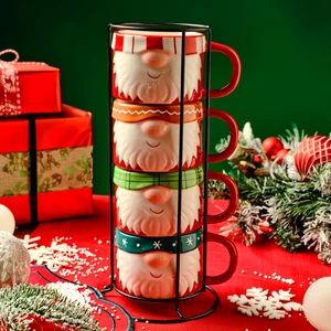 New Year Yılbaşı Santa Standlı 4'lü Kupa 300 ml