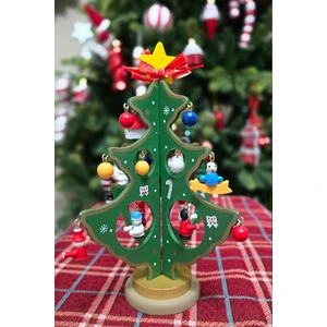 Yılbaşı Dekor Obje Süslemeli Yılbaşı Ağaçı Süs 20 cm Ahşap Yılbaşı Masa Üstü Dekor Ağacı