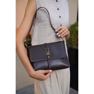 Kahverengi Kadın Merry Gold Toka Detaylı El ve Omuz Çantası