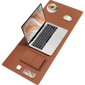 Black Deer Kahverengi PU Deri Mouse Pad Dikişli Kenar  Çift Yönlü Masa Matı Sümen 70X30 L