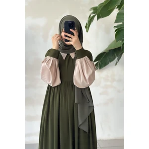 Ande Tesettür Hijabi Elbise - Haki yeşil