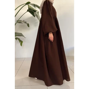 Ande Tesettür Classic Müslin Elbise - Acı kahve