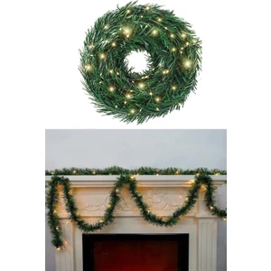Yılbaşı Dekoratif Peri Led Yeşil Garland Çam Ağacı Dalı Sarmal Tel Işıklı Süs Seti