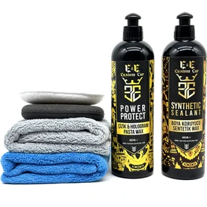 E&e Custom Car Çizik ve Hologram Pasta Wax 400 ml ve Boya Koruyucu Sentetik Wax 400 ml (2 Adet Mikrofiber Bez ve 2 Adet Ped Ile)