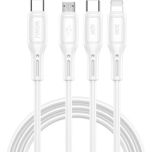 3in1 Çoğaltıcı Kablo Usb-A To Lightning Type-C Micro Şarj Data Kablosu 60W 1.2m Beyaz Wiwu WI-C046E
