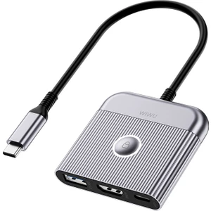 USB C HDMI Adaptörü 3in1 HDMI 4K@60Hz Girişli 100W Pd Type-C Hub Bağlantı Istasyonu Gri Wiwu WI-HB8002