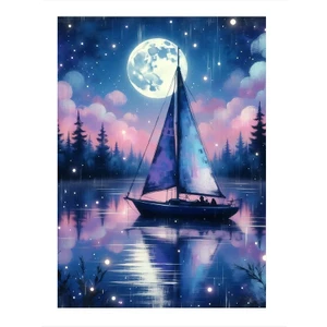 Ay Işığında Yelkenli Mdf Poster 18CM x 27CM