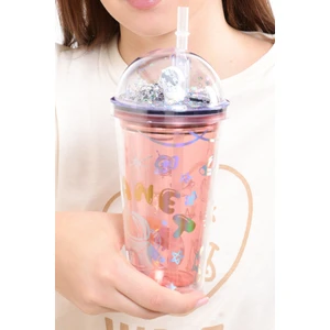 450 ml Polikarbon Uzay Temalı Astronot Figürlü Planet  Pipetli Bardak 20 * 10 cm Pembe