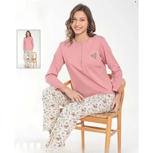 Kadın Düğmeli Yaka Uzun Kol Pamuk Pijama Takımı 6034 -1 Adet