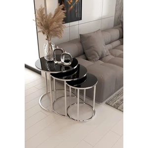 Home Plus Mobilya 3'lü Zigon Sehpa Gümüş Ayak Siyah Ayna