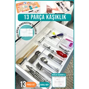 13'lü Modüler Kaşıklık ve Çekmece Içi Düzenleyici Şeffaf Organizer Iki Çekmece Kullanılabilir
