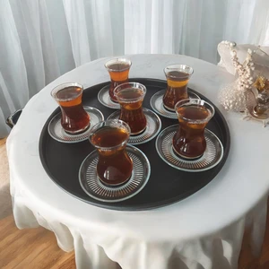 Ece Ev Modası Tepsi Metal Büyük Çay Tepsisi Kahve Tepsisi Sunum Kahvaltı Tepsisi 37 cm Orta Boy