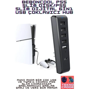 PG-P5S026 Ps5 Slim Disk/ps5 Slim Dijital 6in1 USB Type-C Hub Çoklayıcı