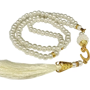 Namaz Tesbihi Vavlı 99'lu Cam Incili Amenerrasulü Dua Kartı ile Krem Renk Hediyelik