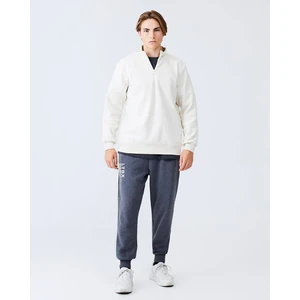 Düz Dik Yaka Yarım Fermuarlı Regular Fit Beyaz Sweatshırt