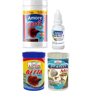 Beta Balığı Yemi 125ML, Lotus Betta 100ML, Protect Mix Cips 100ML Kutu Granül Balık Yemi