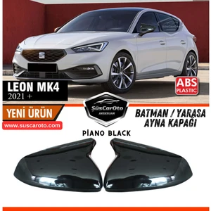 ŞüsCarOto Aksesuar Seat Leon Mk4 2021 ve Sonrası Uyumlu Batman Yarasa Ayna Kapağı Piano Black Abs Plastik Sağ Sol Takım