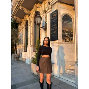 Pulli Collection Eskitme Mat Deri Mini Etek