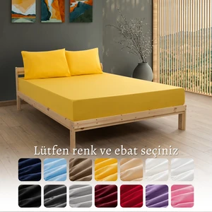 Ranforce Akfil Sarı Lastikli Çarşaf 2 Adet Yastık Kılıflı Battal Boy Çarşaf Seti 180x200