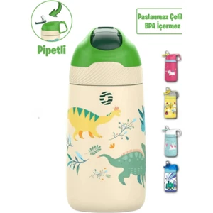 Çocuk 350 ml Pipetli Çelik Matara Paslanmaz Çelik Termos 5 Farklı Renk 2055-350ML
