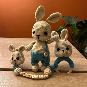 Amigurumi Tavşan, Çıngırak,emzik Klipsi Hediye Seti