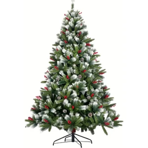 Yılbaşı Çam Ağacı, Kar Motifli, Kirazlı Ve Kozalaklı, Demir Ayaklı, 150 Cm 468 Dal