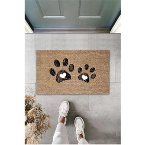 Dijital Baskı Kalitesi Kahverengi Çift Kalpli Patili Dekoratif Kapı Önü Paspası