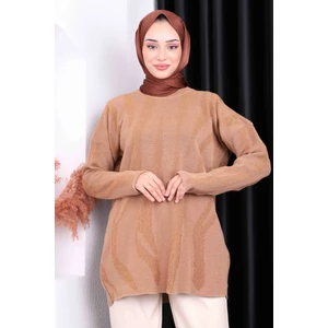 Vizon Desenli Simli Triko Tunik