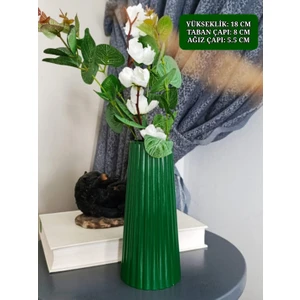 Yeşil Renk Uzun Büyük Boy Çizgili Vazo Bohem Uzun Vazo Iskandinav Tarz Vazo  18  x  8  cm