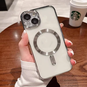 iPhone 13 Uyumlu Kılıf Kamera Lens ve Hoparlör Toz Korumalı Kablosuz Şarj Özellikli Kenarları Renkli Arkası Şeffaf