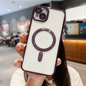 iPhone 13 Uyumlu Kılıf Kamera Lens ve Hoparlör Toz Korumalı Kablosuz Şarj Özellikli Kenarları Renkli Arkası Şeffaf