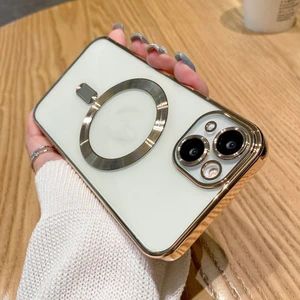 iPhone 13 Uyumlu Kılıf Kamera Lens ve Hoparlör Toz Korumalı Kablosuz Şarj Özellikli Kenarları Renkli Arkası Şeffaf