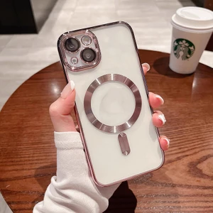 iPhone 13 Uyumlu Kılıf Kamera Lens ve Hoparlör Toz Korumalı Kablosuz Şarj Özellikli Kenarları Renkli Arkası Şeffaf