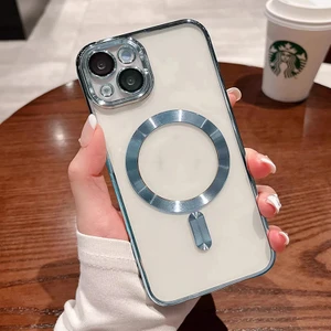 iPhone 13 Uyumlu Kılıf Kamera Lens ve Hoparlör Toz Korumalı Kablosuz Şarj Özellikli Kenarları Renkli Arkası Şeffaf