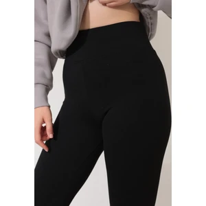 Kadın Siyah Kışlık Içi Polarlı Yüksek Bel Toparlayıcı Korseli Interlok Çelik Örme Tayt