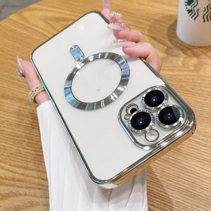 iPhone 14 Pro Uyumlu Kılıf Kamera Lens ve Hoparlör Toz Korumalı Kablosuz Şarj Özellikli Kenarları Renkli Arkası Şeffaf