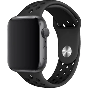 Apple Watch Delikli Nike Spor Silikon Kordon ( Seri 10 - 46 mm Uyumlu) Füme Siyah