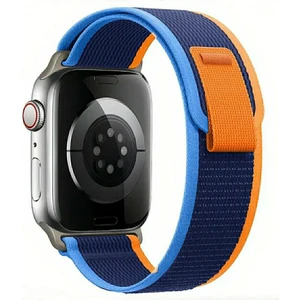 Apple Watch Trail Loop Cırtlı Bant Kordon ( Seri 10 - 42 mm Uyumlu) Lacivert Turuncu
