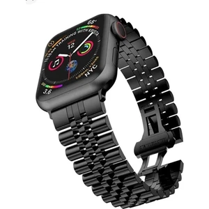 Apple Watch Rolex Stil Paslanmaz Çelik Kordon ( Seri 10 - 46 mm Uyumlu) Siyah