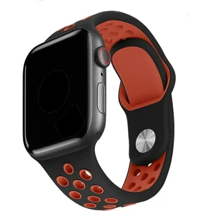 Apple Watch Delikli Nike Spor Silikon Kordon ( Seri 10 - 46 mm Uyumlu) Siyah Turuncu