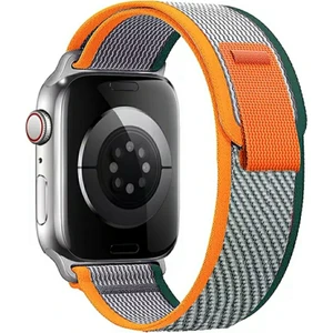 Apple Watch Trail Loop Cırtlı Bant Kordon ( Seri 10 - 42 mm Uyumlu) Gri Turuncu