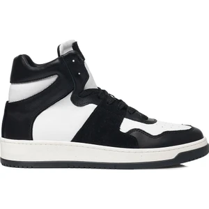 Erkek Siyah Beyaz Hakiki Deri Sneaker Bot 3K1SB75175
