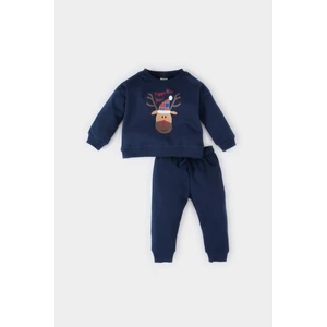 Erkek Bebek Yılbaşı Temalı 2'li Takım Bisiklet Yaka Sweatshirt Beli Lastikli Eşofman Altı D6729A524WN