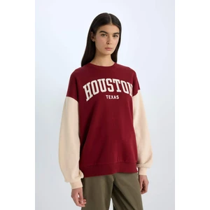 Oversize Geniş Kalıp Bisiklet Yaka Baskılı Kalın Sweatshirt E3228AX24WN