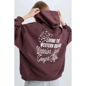 Coool Loose Fit Kapüşonlu Sırt Baskılı Kalın Sweatshirt E1495AX24WN