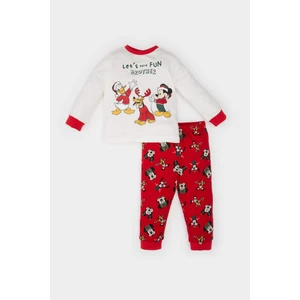 Erkek Bebek Disney Mickey & Minnie Yılbaşı Temalı Pijama Takımı Bisiklet Yaka Uzun Kollu Üst Beli Lastikli Uzun Alt D7141A524WN