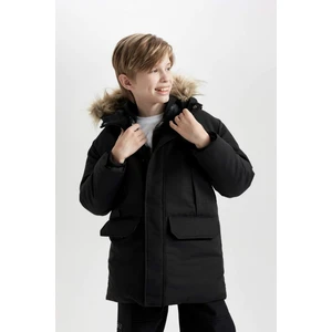 Erkek Çocuk Parka Mont Çıkarılabilir Suni Kürk Yaka Kapüşonlu Pelüş Astar C8783A824WN