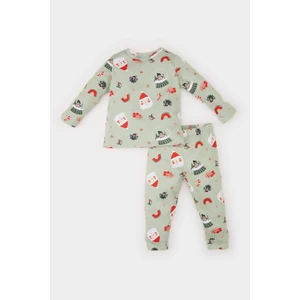 Kız Bebek Yılbaşı Temalı Pijama Takımı Biisiklet Yaka Uzun Kollu Üst Beli Lastikli Alt D7160A524WN
