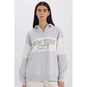 Relax Fit Polo Yaka Baskılı Kalın Sweatshirt E3229AX24WN